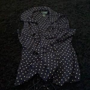 Ralph Lauren navy almost black polka dotted silk shirt